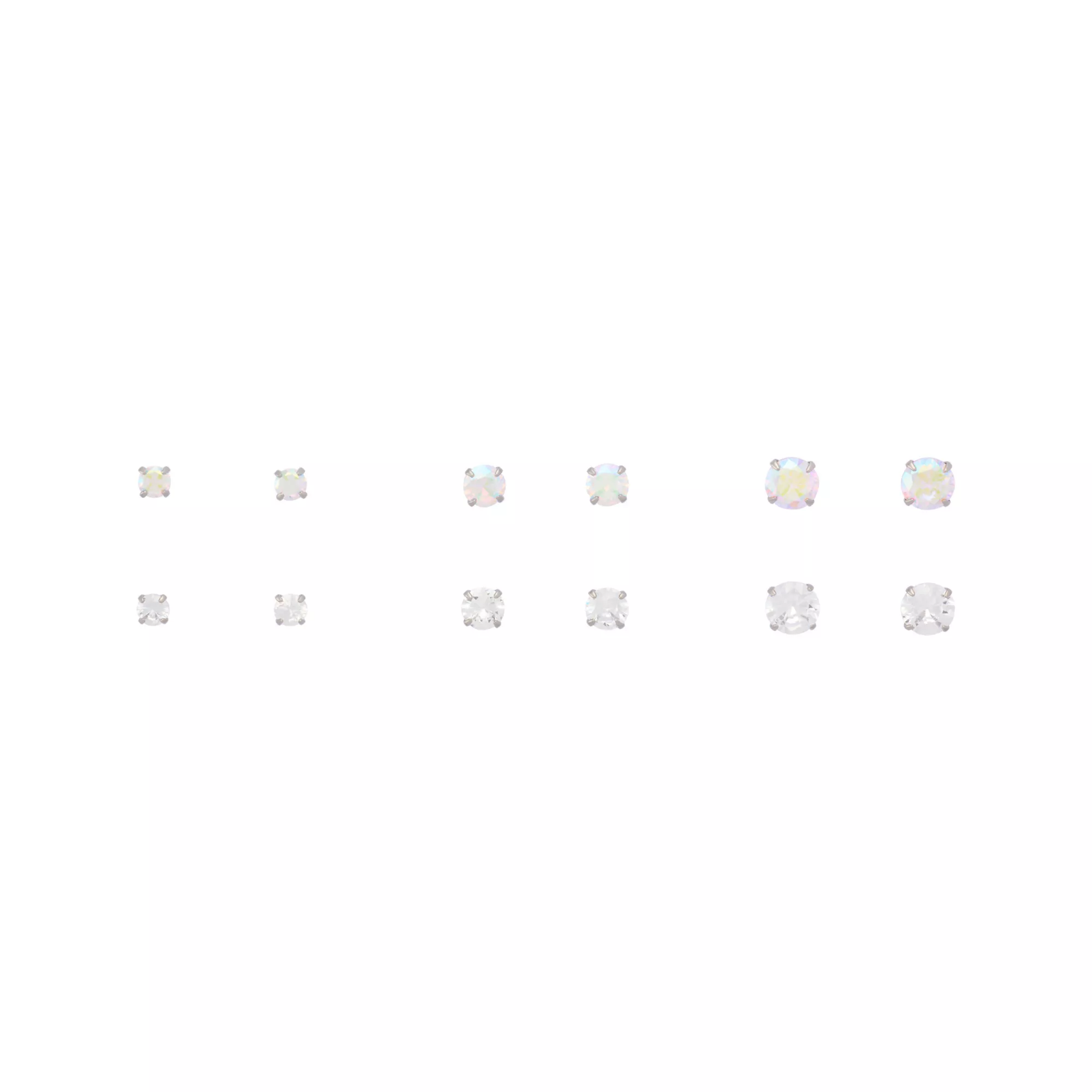 Multi-Pack Clear CZ Silver-Plated Stud Earrings 6 Pair - 20 Gauge at Spencer's