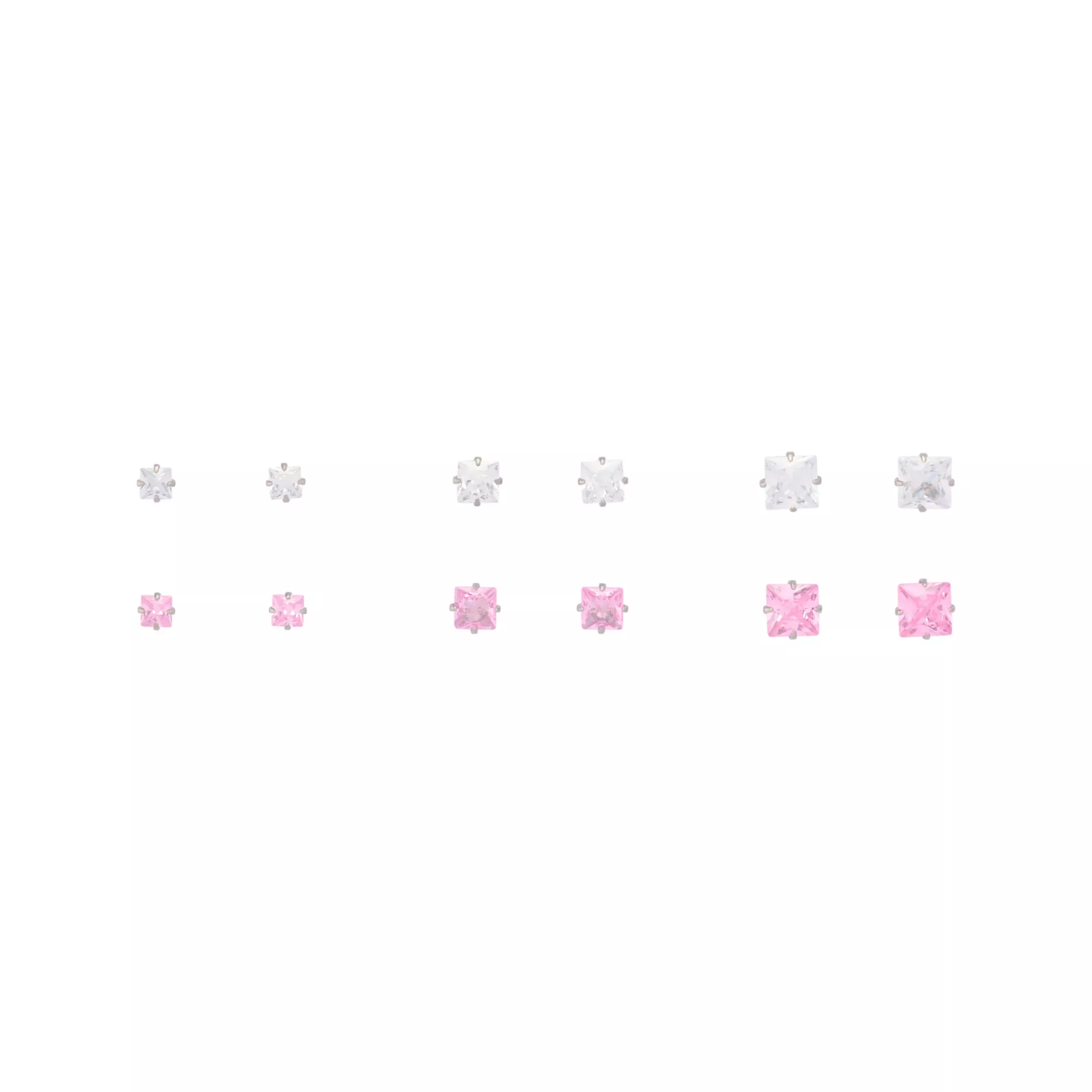 Multi-Pack Pink CZ Square Stud Earrings 6 Pairs - 20 Gauge at Spencer's