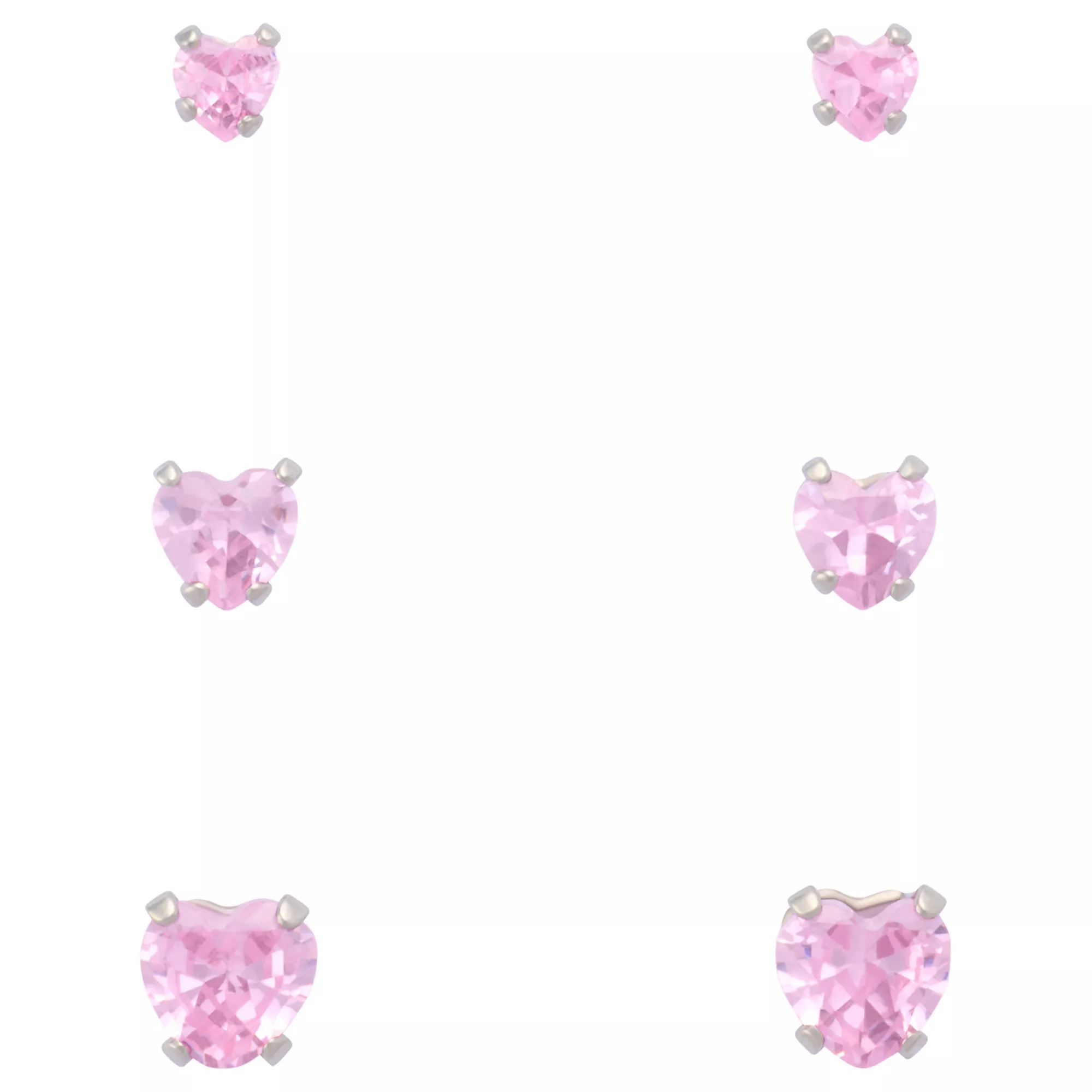 Multi-Pack Pink CZ Heart Silver-Plated Stud Earrings 3 Pair - 20 Gauge at Spencer's