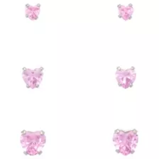 Multi-Pack Pink CZ Heart Silver-Plated Stud Earrings 3 Pair - 20 Gauge at Spencer's