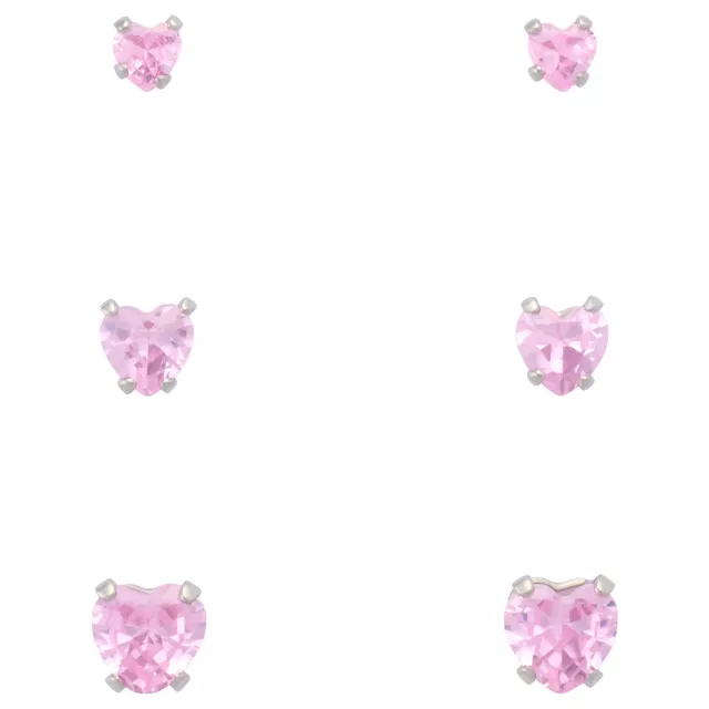 Multi-Pack Pink CZ Heart Silver-Plated Stud Earrings 3 Pair - 20 Gauge at Spencer's