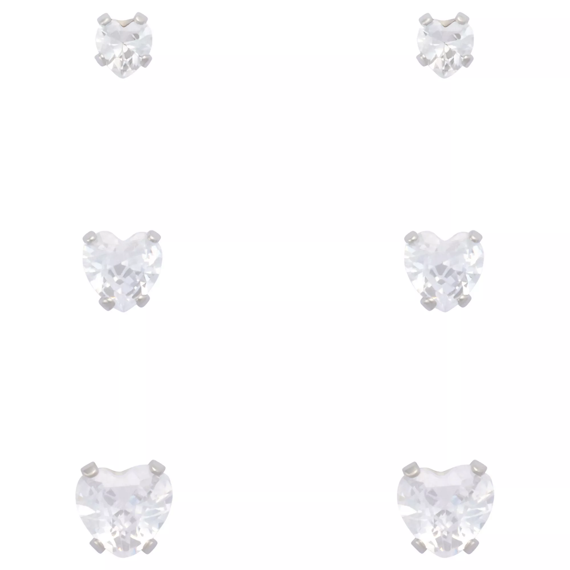 Multi-Pack Clear CZ Heart Silver-Plated Stud Earrings 3 Pair - 20 Gauge at Spencer's