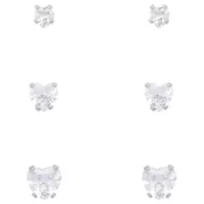 Multi-Pack Clear CZ Heart Silver-Plated Stud Earrings 3 Pair - 20 Gauge at Spencer's