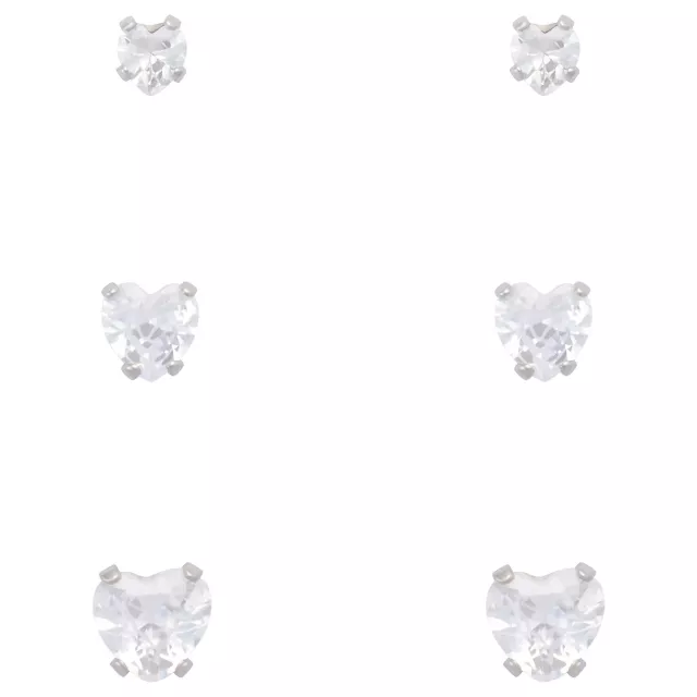 Multi-Pack Clear CZ Heart Silver-Plated Stud Earrings 3 Pair - 20 Gauge at Spencer's