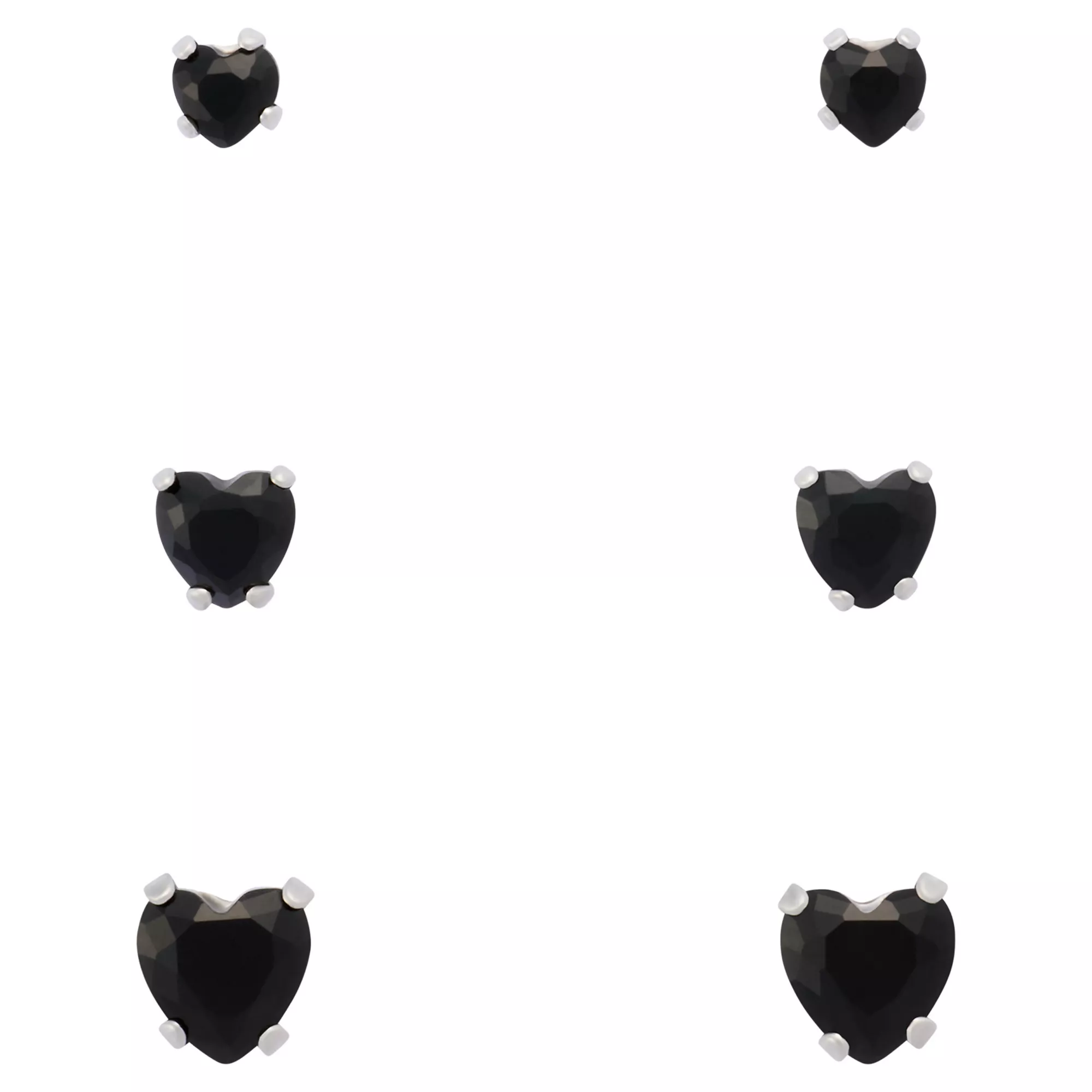 Multi-Pack Black CZ Heart Stud Earrings 3 Pairs - 20 Gauge at Spencer's