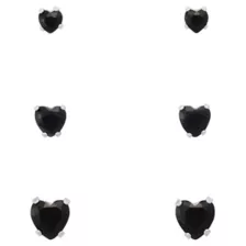 Multi-Pack Black CZ Heart Stud Earrings 3 Pairs - 20 Gauge at Spencer's