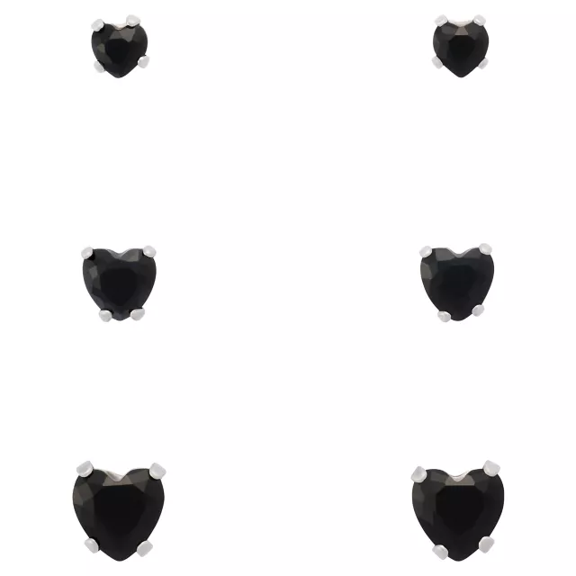 Multi-Pack Black CZ Heart Stud Earrings 3 Pairs - 20 Gauge at Spencer's