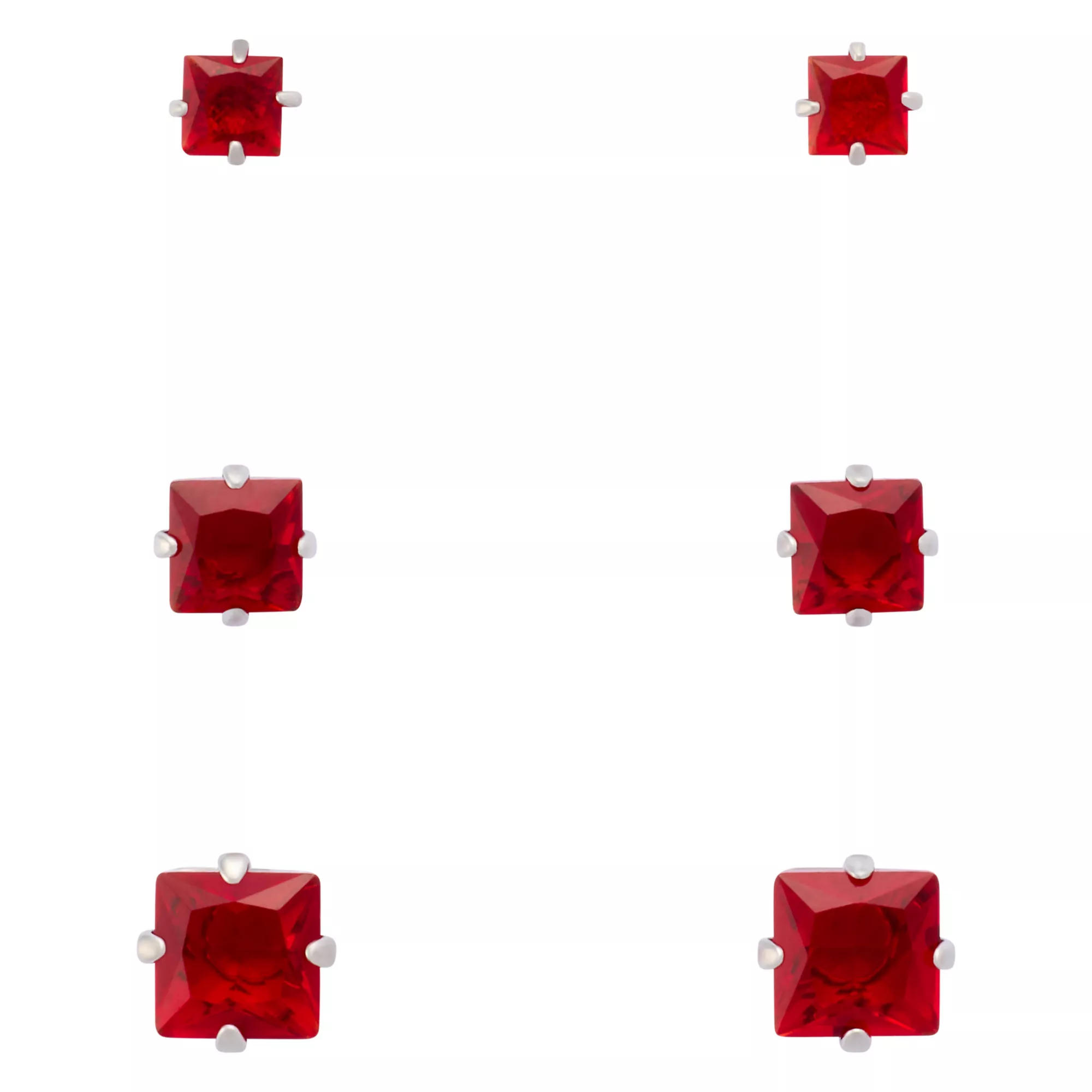 Multi-Pack Red CZ Square Stud Earrings 3 Pairs - 20 Gauge at Spencer's