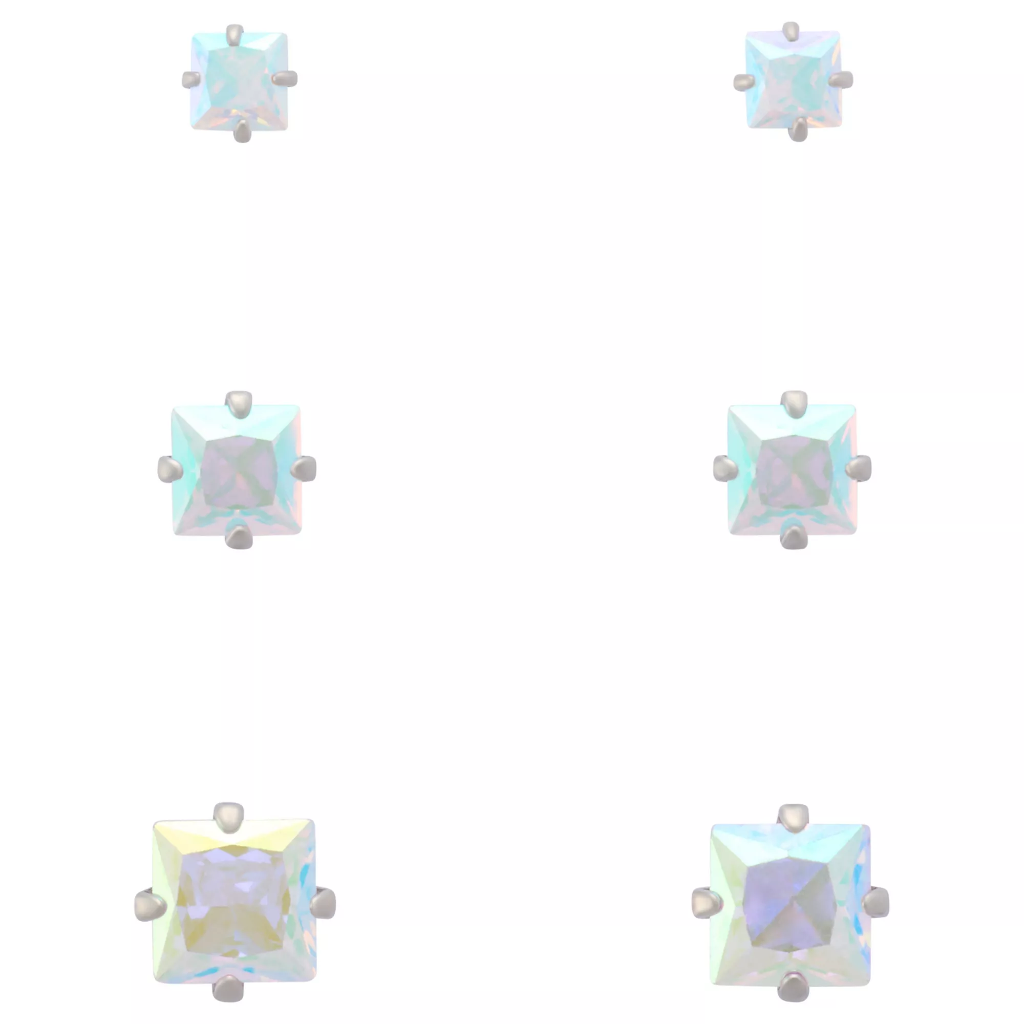 Multi-Pack Iridescent CZ Square Silver-Plated Stud Earrings 3 Pair - 20 Gauge at Spencer's