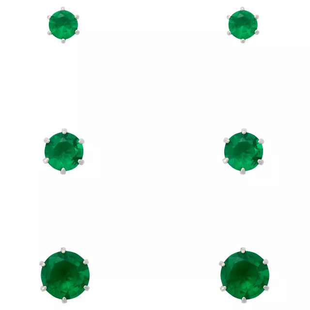 Multi-Pack Green CZ Silver-Plated Stud Earrings 3 Pair - 20 Gauge at Spencer's