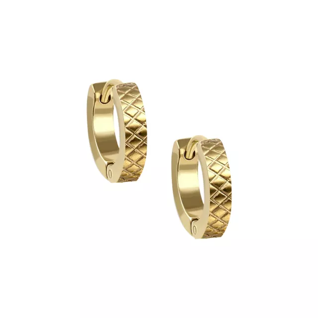 Goldtone X Pattern Huggie Hoop Earrings