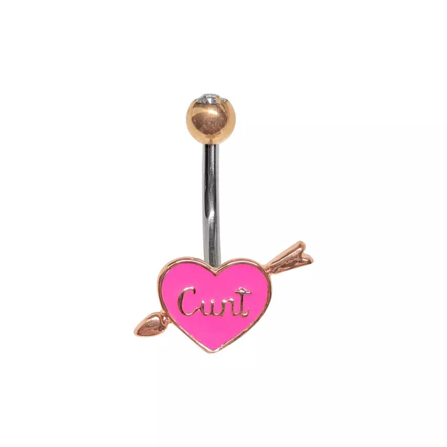 Cunt Heart CZ Rose Gold-Tone Belly Ring - 14 Gauge