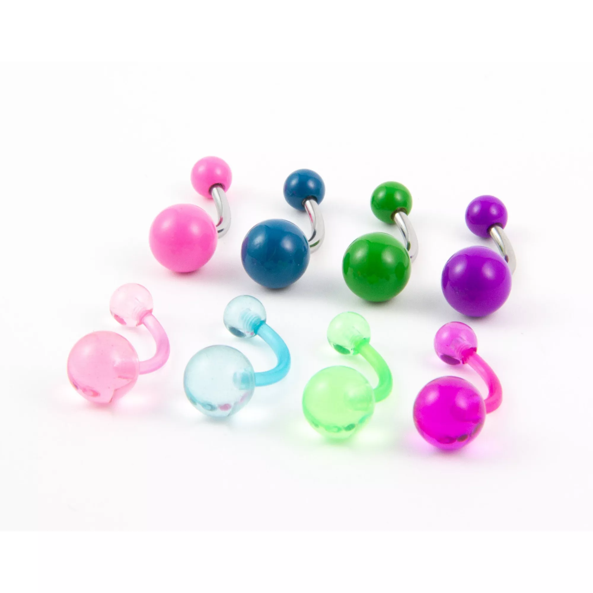 Multi-Pack Translucent and Solid Multicolor Belly Rings 8 Pack - 14 Gauge
