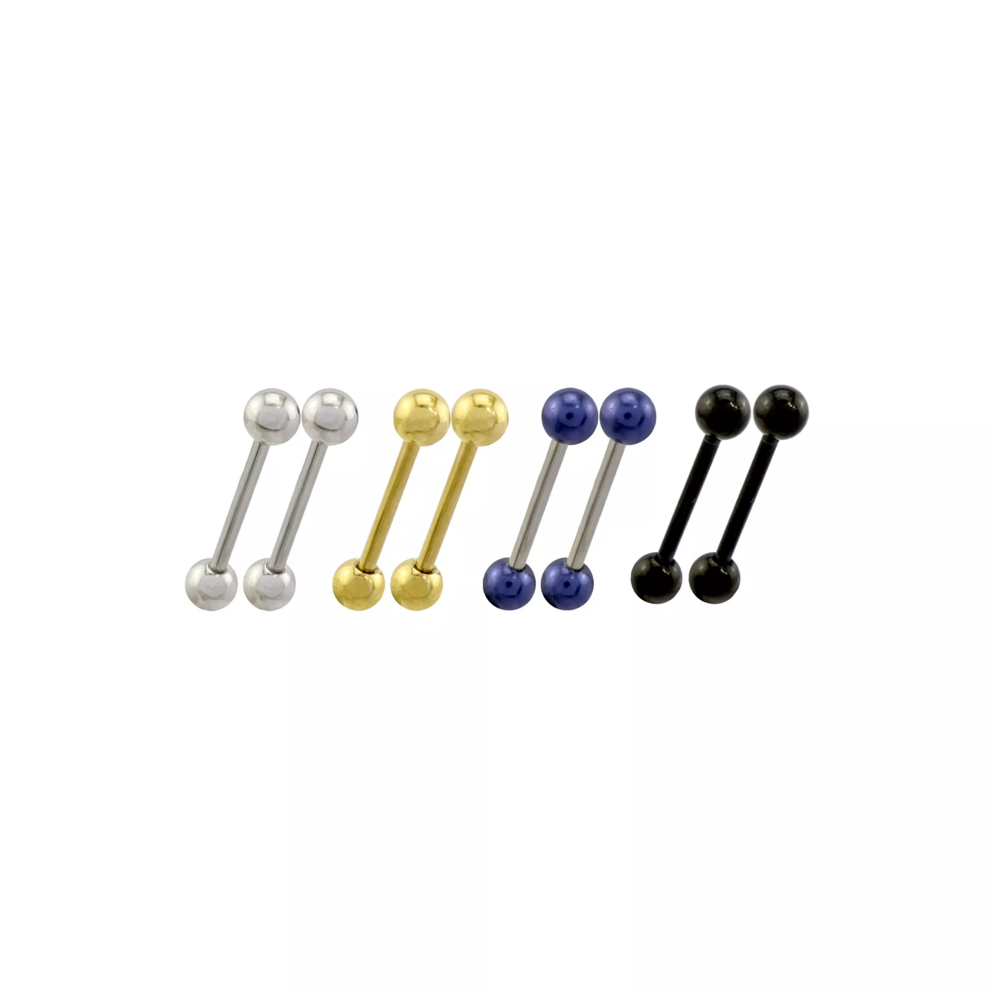 Multi-Pack Silvertone Goldtone Blue and Black Barbells 8 Pack - 14 Gauge