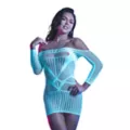 Glow in the Dark White Long Sleeve Knit Lingerie Dress at Spencer's
