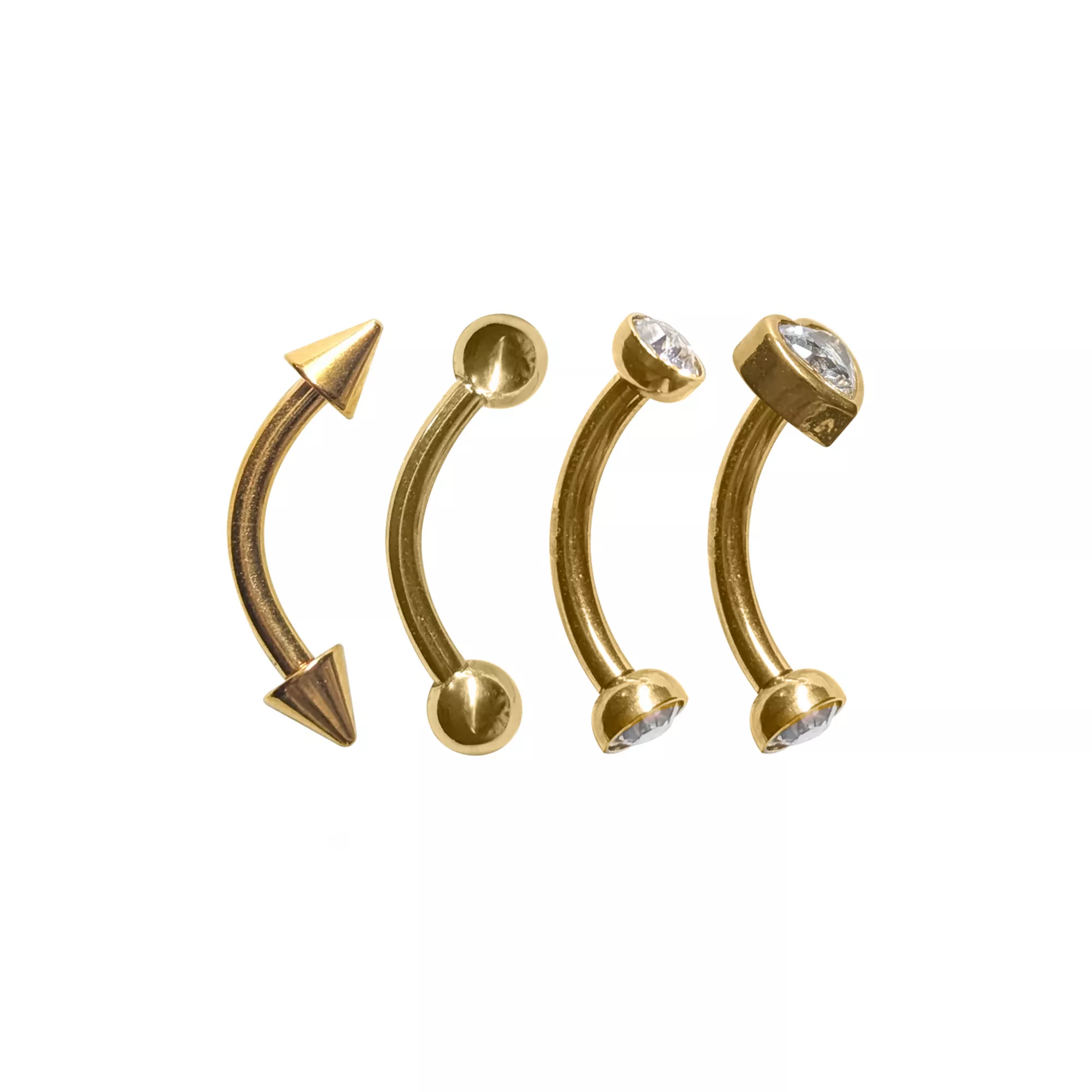 Multi-Pack CZ Heart and Spike Gold-Tone Curved Barbells 4 Pack - 16 Gauge at Spencer's