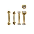 Multi-Pack CZ Heart and Spike Gold-Tone Curved Barbells 4 Pack - 16 Gauge at Spencer's