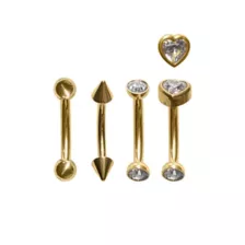 Multi-Pack CZ Heart and Spike Gold-Tone Curved Barbells 4 Pack - 16 Gauge at Spencer's