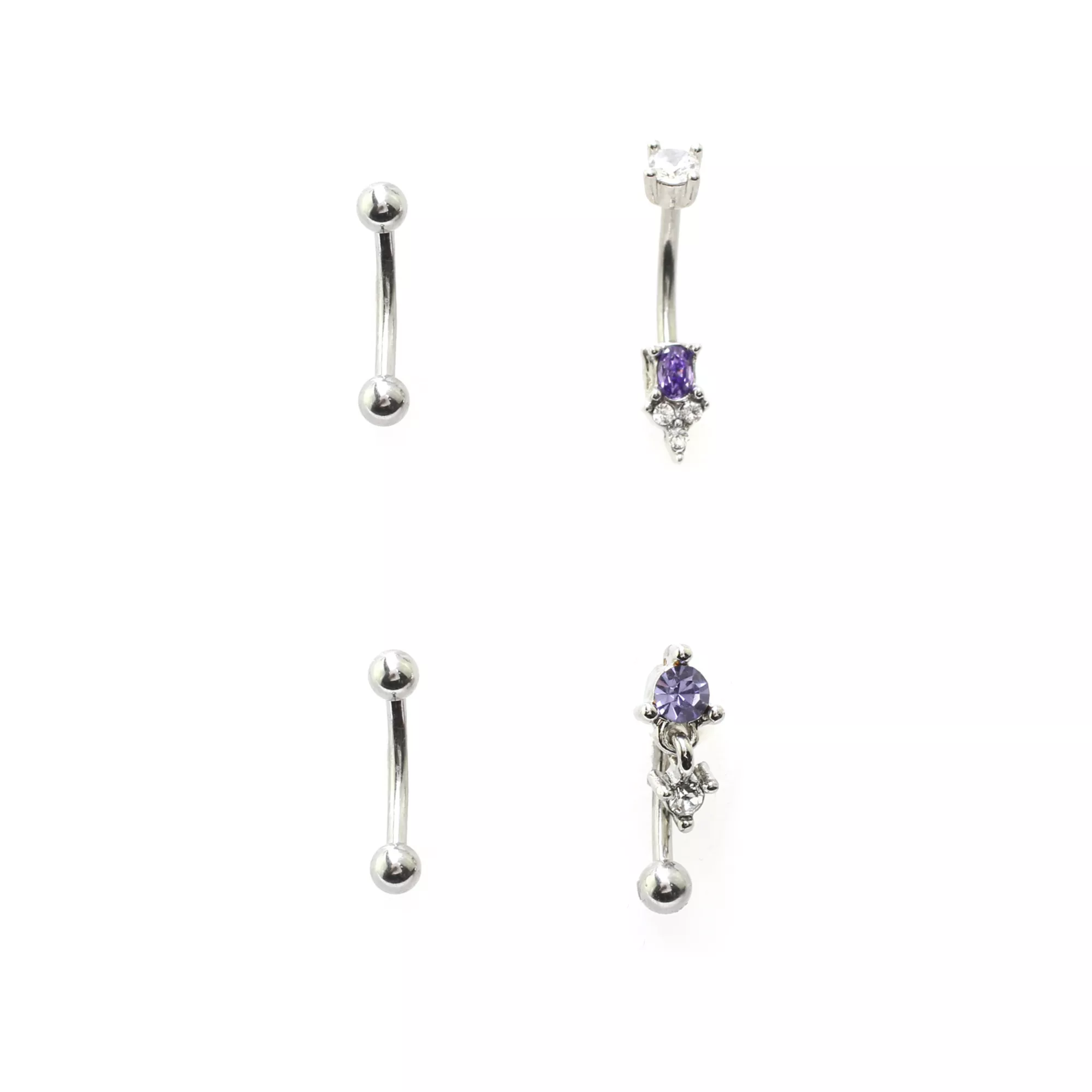 Multi-Pack Purple CZ Dangle Curved Barbells 4 Pack - 16 Gauge