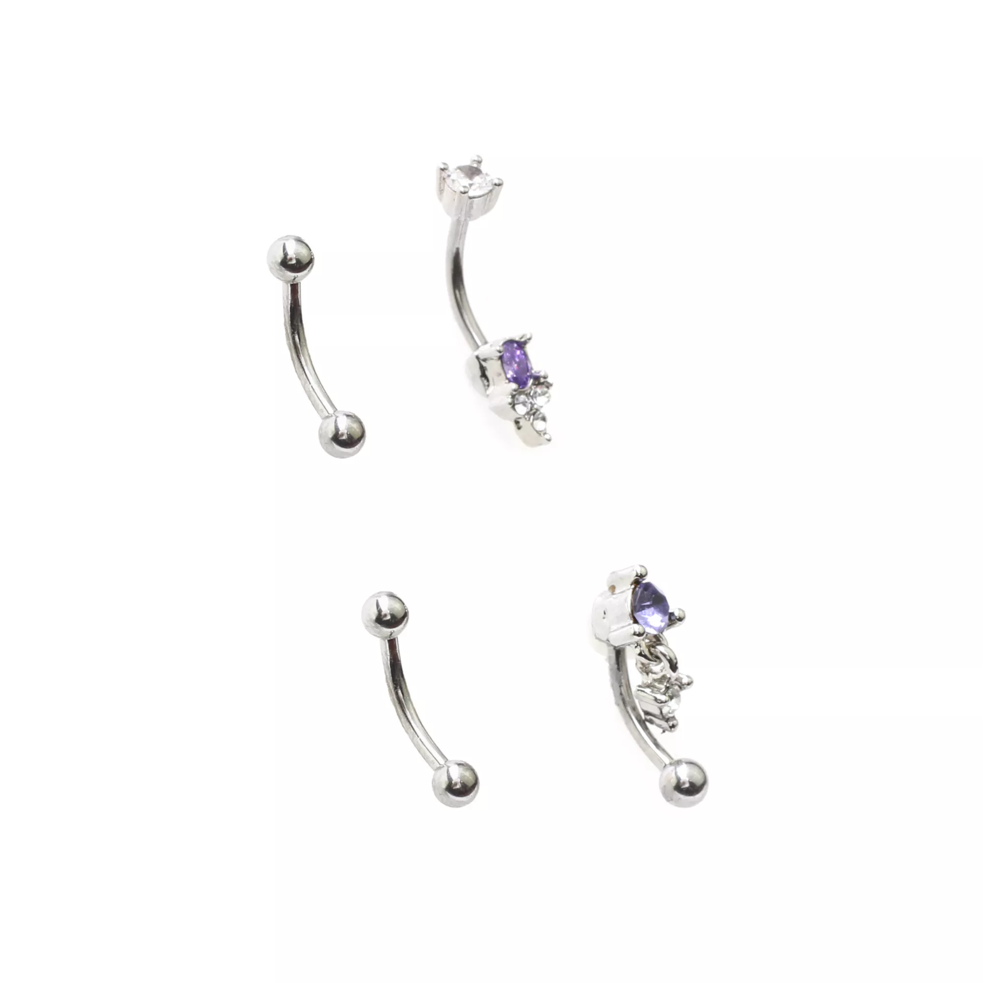 Multi-Pack Purple CZ Dangle Curved Barbells 4 Pack - 16 Gauge