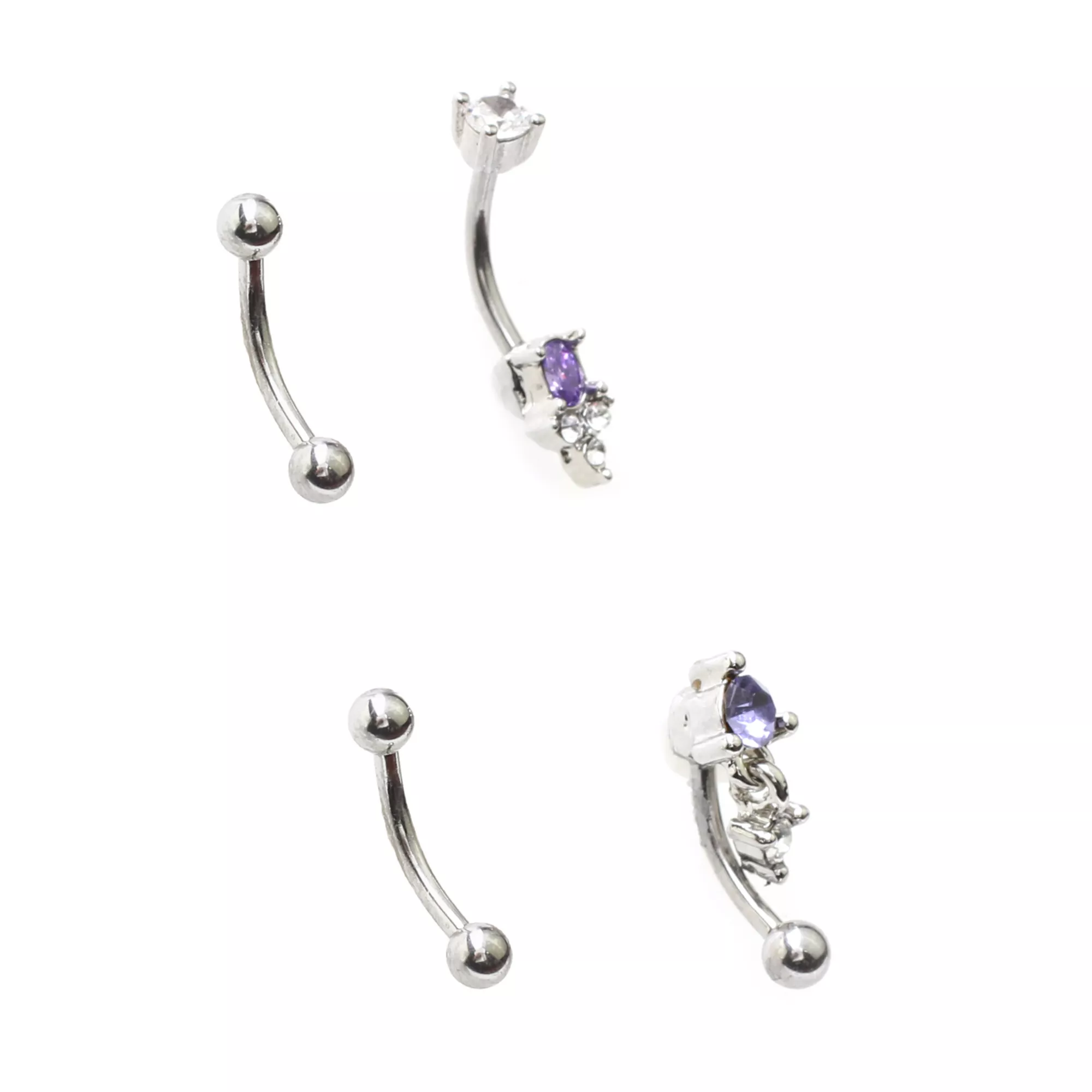 Multi-Pack Purple CZ Dangle Curved Barbells 4 Pack - 16 Gauge
