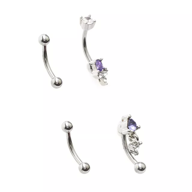 Multi-Pack Purple CZ Dangle Curved Barbells 4 Pack - 16 Gauge at Spencer's