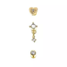 Multi-Pack Gold-Tone Gem Heart Dangle Flat Back Labret Lip Rings 3 Pack - 18 Gauge at Spencer's