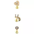 Multi-Pack Gold-Tone Gem Heart Dangle Flat Back Labret Lip Rings 3 Pack - 18 Gauge at Spencer's