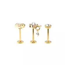 Multi-Pack Gold-Tone Gem Heart Dangle Flat Back Labret Lip Rings 3 Pack - 18 Gauge at Spencer's