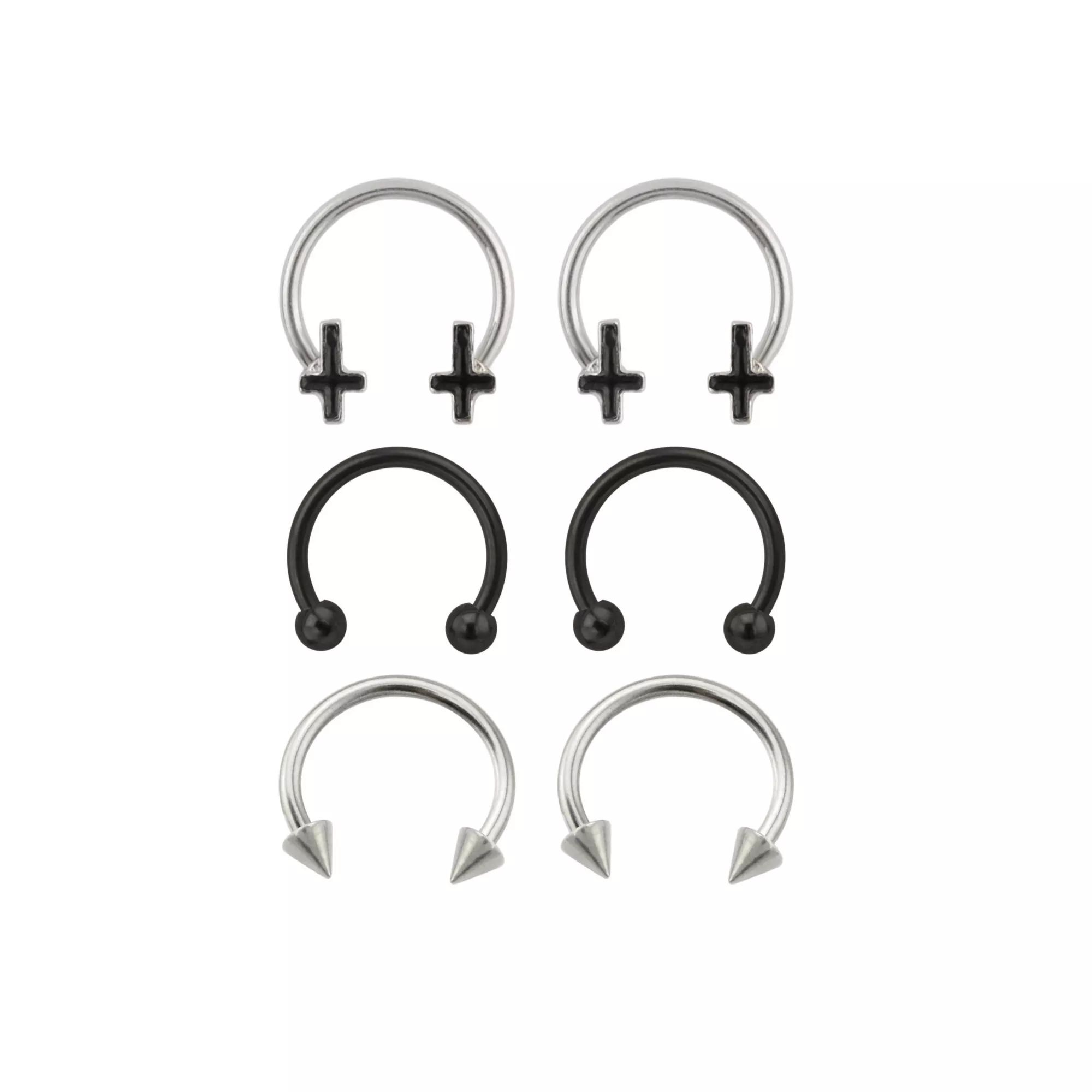 Multi-Pack Black Inverted Cross Horseshoe Rings 3 Pairs - 16 Gauge at Spencer's