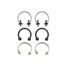 Multi-Pack Black Inverted Cross Horseshoe Rings 3 Pairs - 16 Gauge at Spencer's