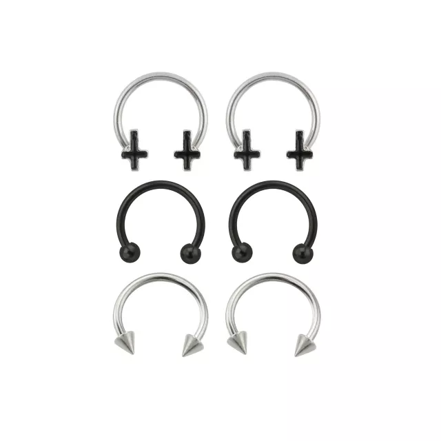 Multi-Pack Black Inverted Cross Horseshoe Rings 3 Pairs - 16 Gauge at Spencer's