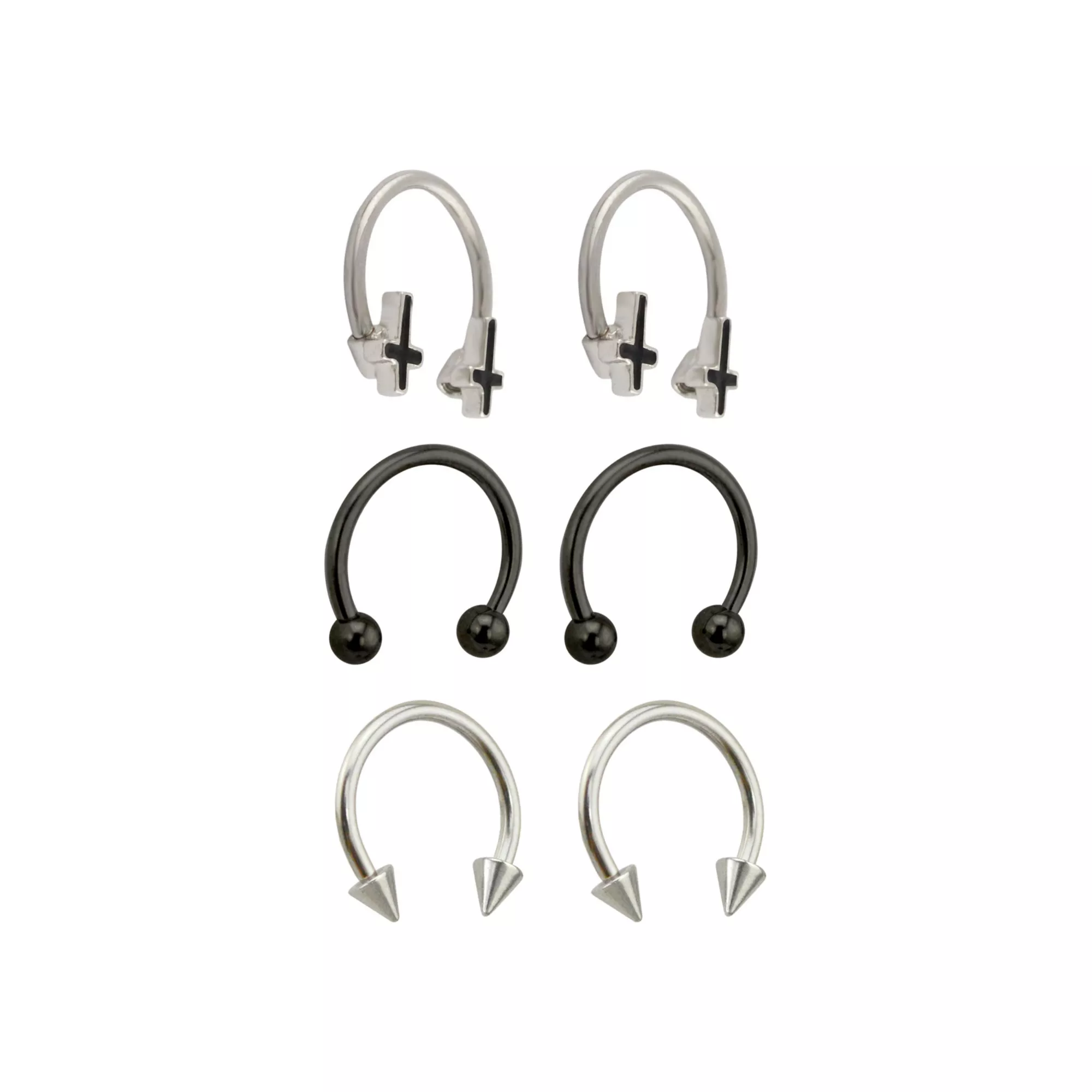 Multi-Pack Black Inverted Cross Horseshoe Rings 3 Pairs - 16 Gauge at Spencer's