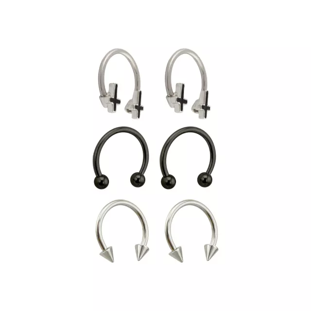 Multi-Pack Black Inverted Cross Horseshoe Rings 3 Pairs - 16 Gauge at Spencer's