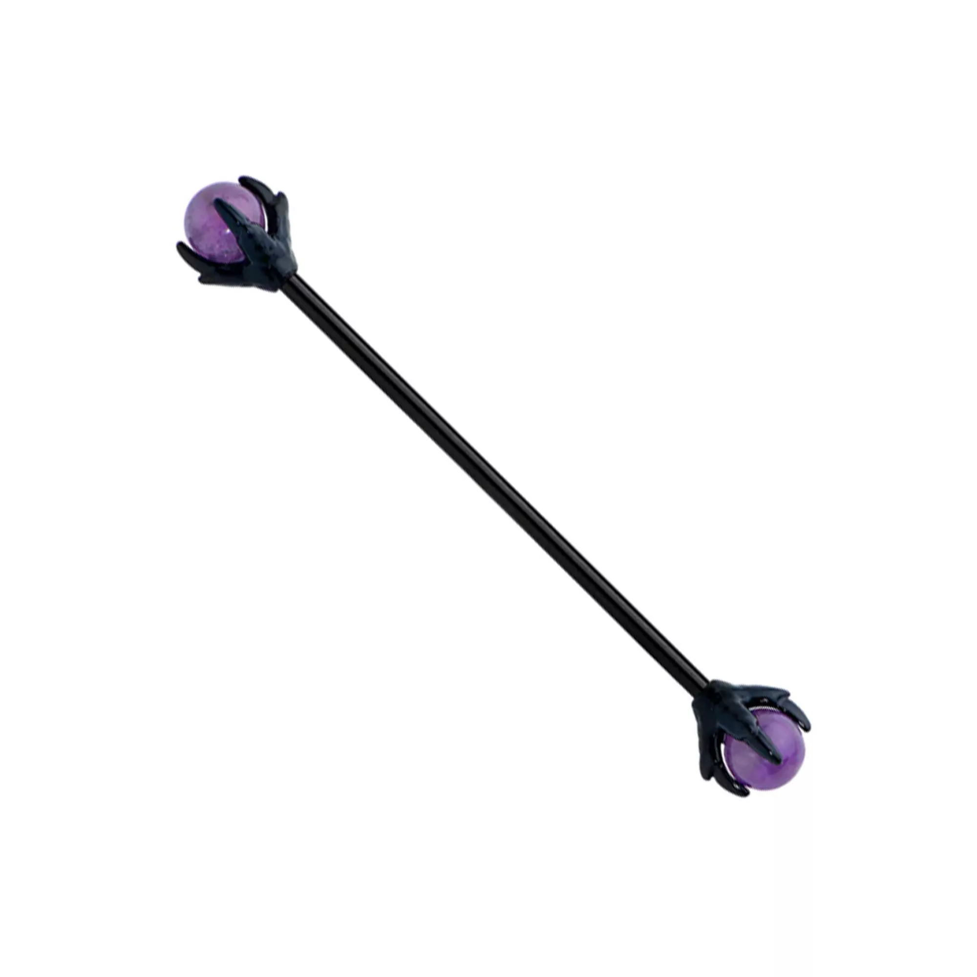 Amethyst-Effect Black Claw Industrial Barbell - 14 Gauge