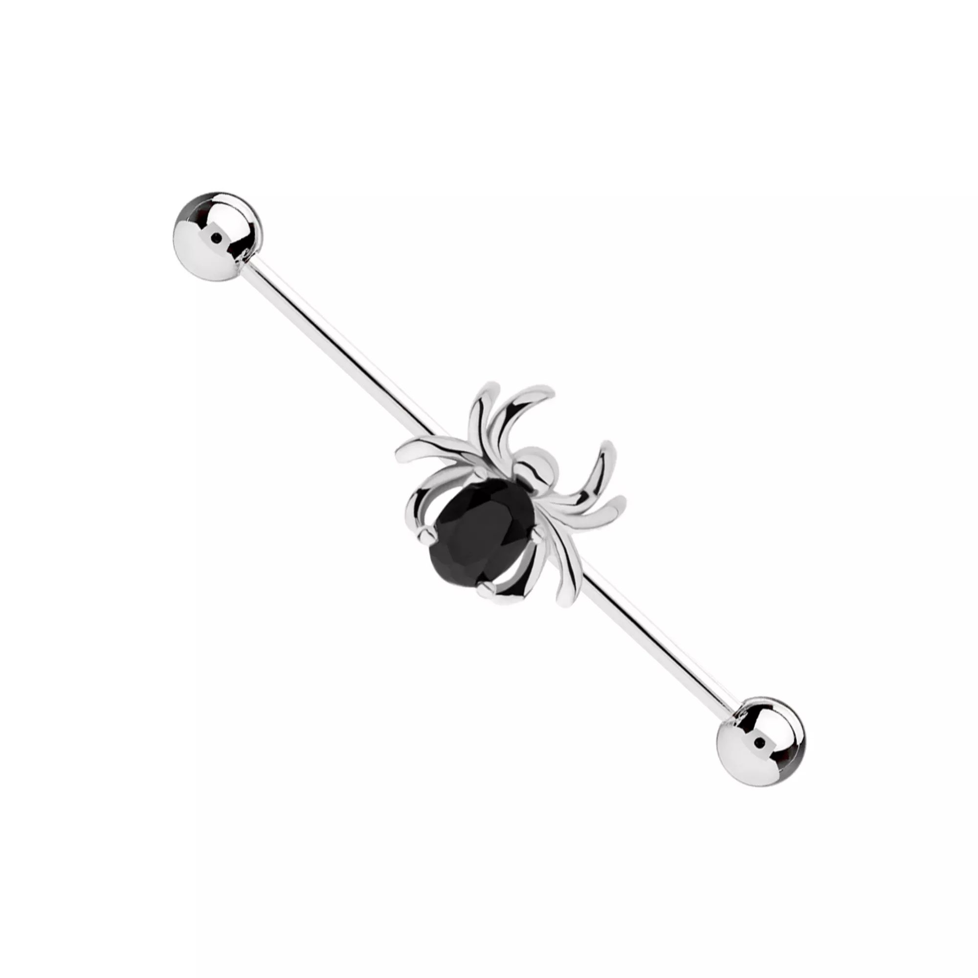 Black CZ Spider Pendant Industrial Barbell - 14 Gauge