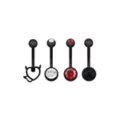 Multi-Pack Red and Clear CZ Devil Heart Black-Tone Titanium Belly Rings 4 Pack - 14 Gauge at Spencer's