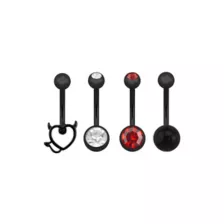 Multi-Pack Red and Clear CZ Devil Heart Black-Tone Titanium Belly Rings 4 Pack - 14 Gauge at Spencer's