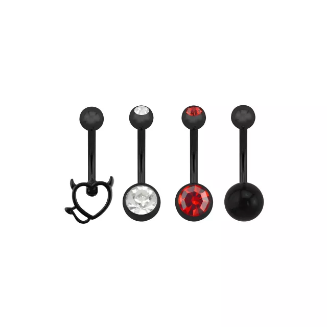 Multi-Pack CZ Titanium Devilish Love Belly Rings 4 Pack - 14 Gauge