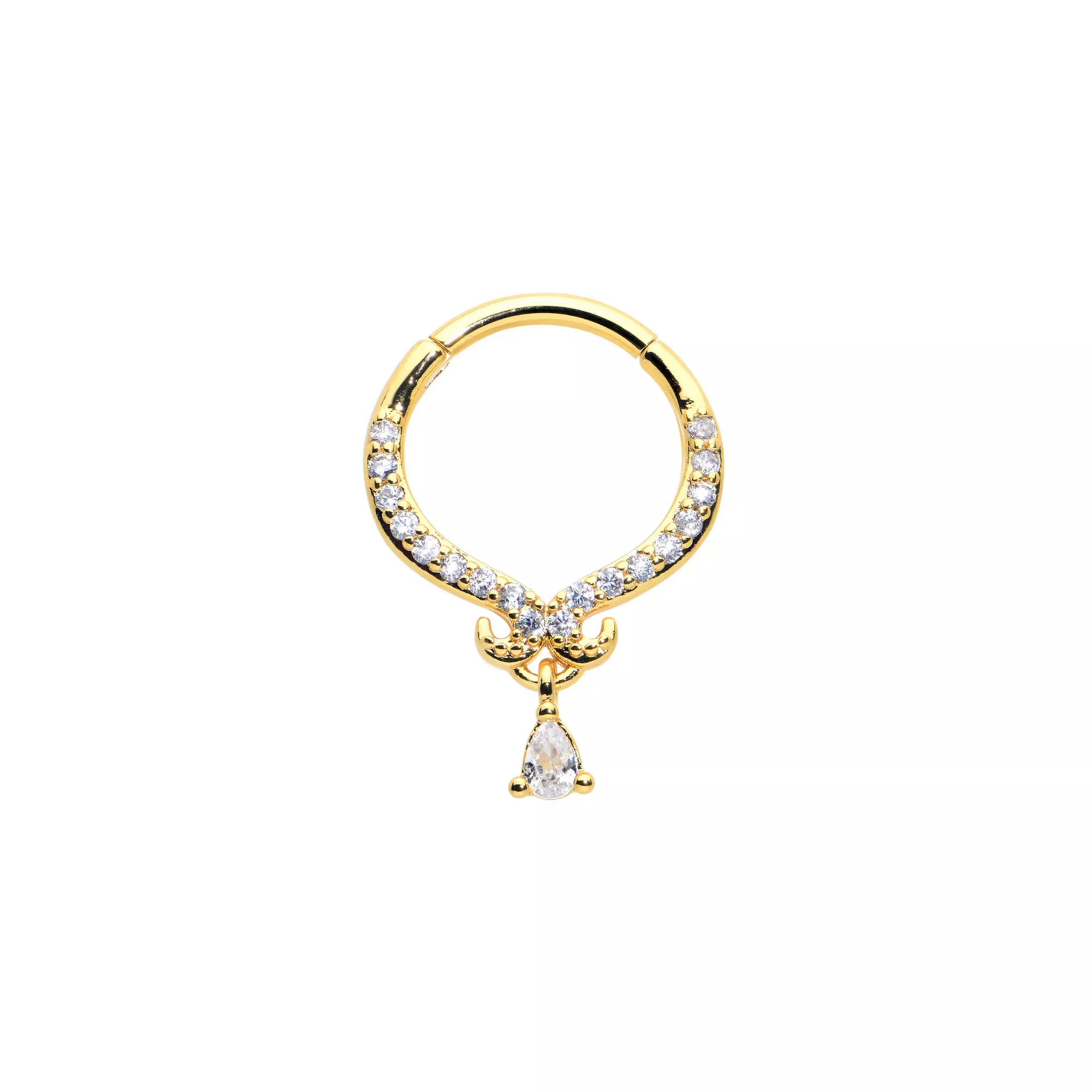 Titanium CZ Teardrop Dangle Hinged Septum Ring - 16 Gauge at Spencer's