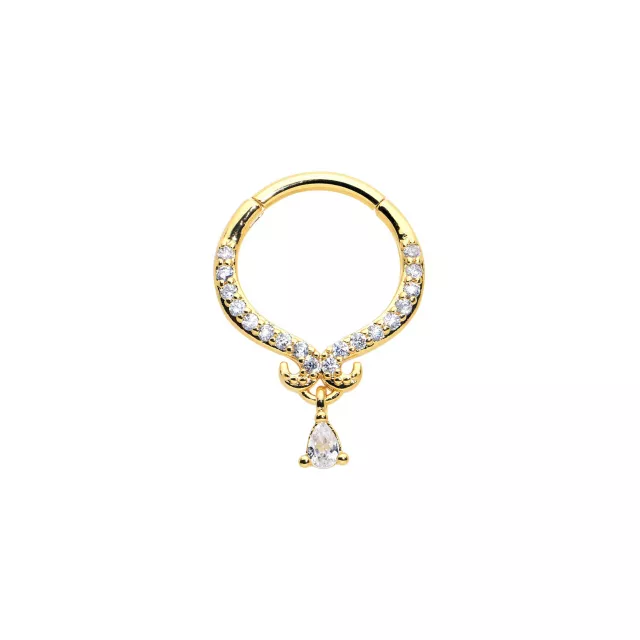 Titanium CZ Teardrop Dangle Hinged Septum Ring - 16 Gauge at Spencer's