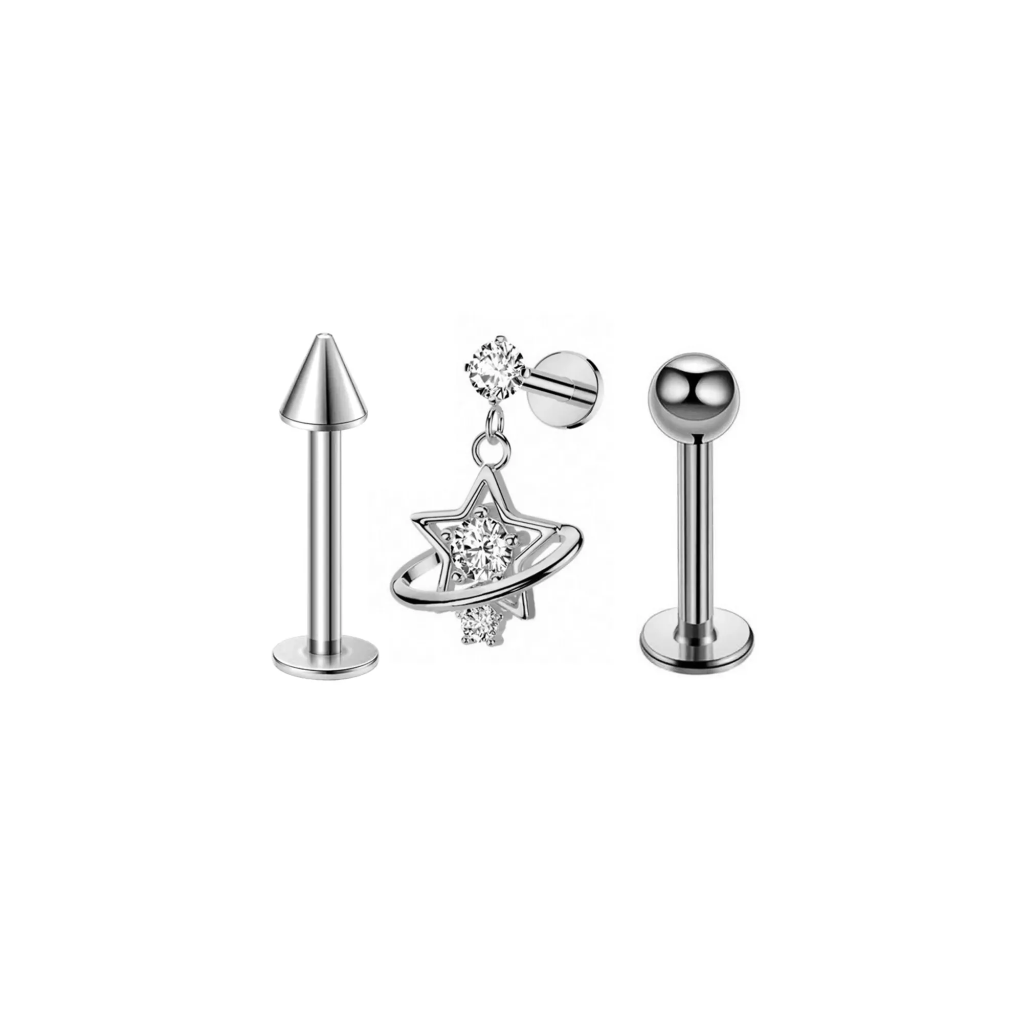 Multi-Pack CZ Star Titanium Labrets 3 Pack - 16 Gauge at Spencer's