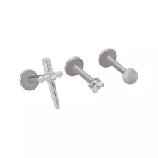 Multi-Pack CZ Sword Titanium Labret Lip Rings 3 Pack - 16 Gauge at Spencer's