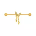 CZ Butterfly Chain Gold-Tone Titanium Industrial Barbell - 14 Gauge at Spencer's