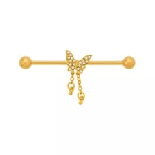 CZ Butterfly Chain Gold-Tone Titanium Industrial Barbell - 14 Gauge at Spencer's