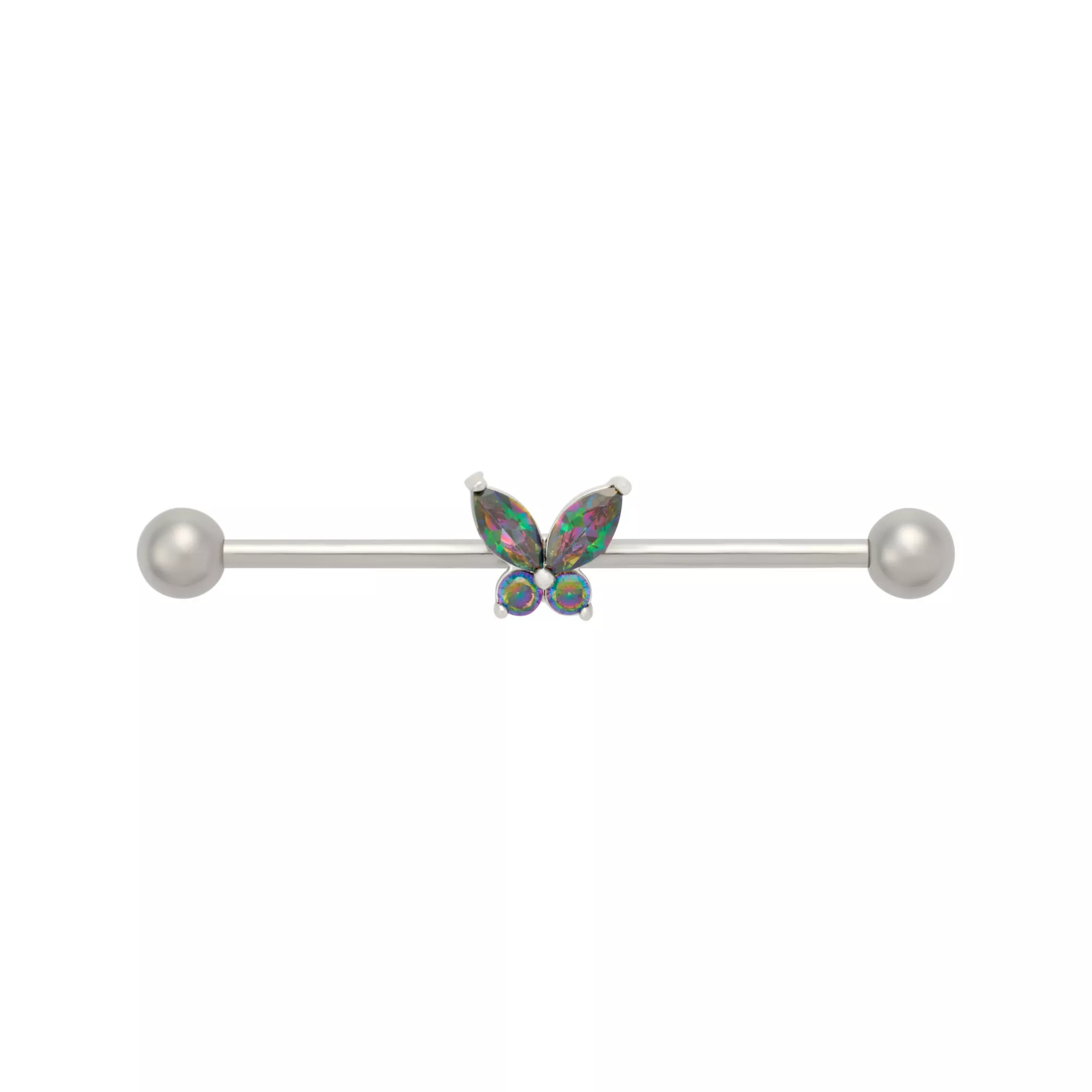 Vitrail CZ Butterfly Titanium Industrial Barbell - 14 Gauge at Spencer's