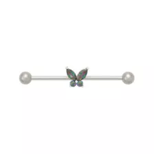 Vitrail CZ Butterfly Titanium Industrial Barbell - 14 Gauge at Spencer's