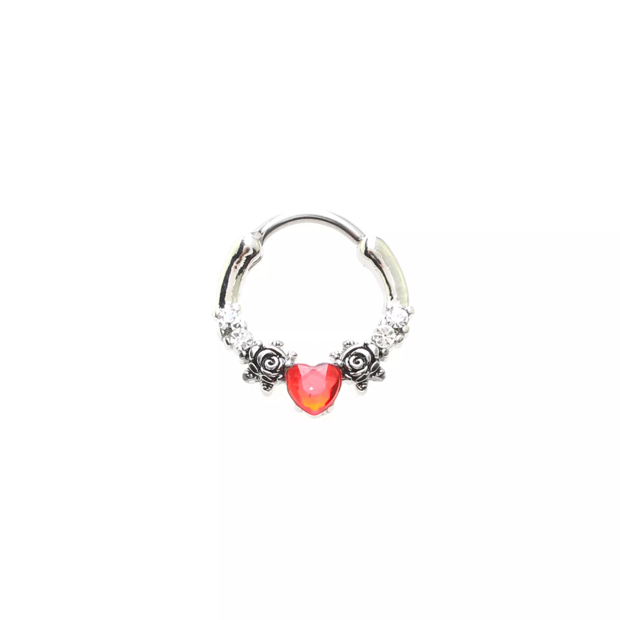 Red Floral Heart Septum Ring - 16 Gauge at Spencer's