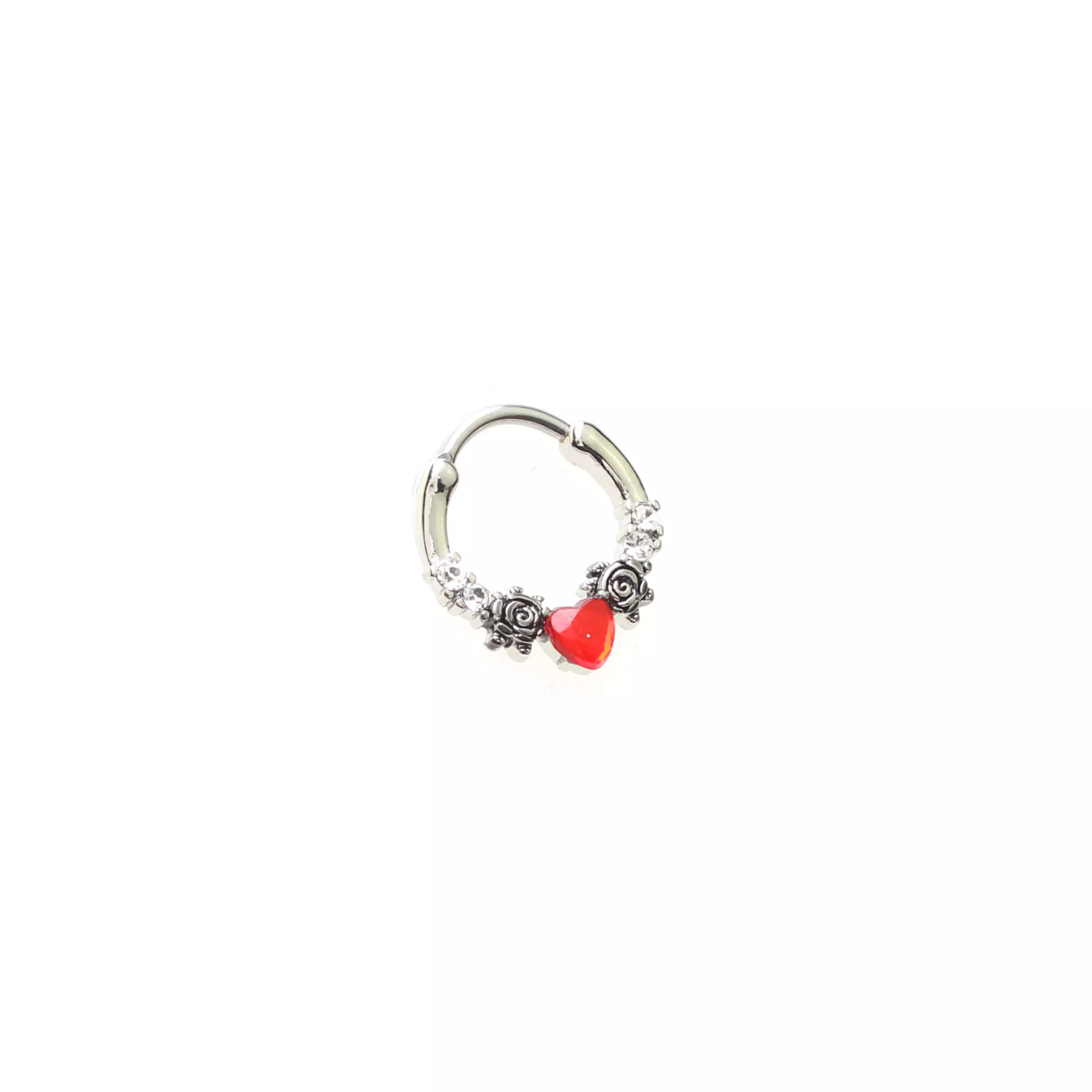 Red Floral Heart Septum Ring - 16 Gauge at Spencer's