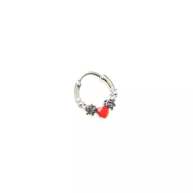 Red Floral Heart Septum Ring - 16 Gauge at Spencer's